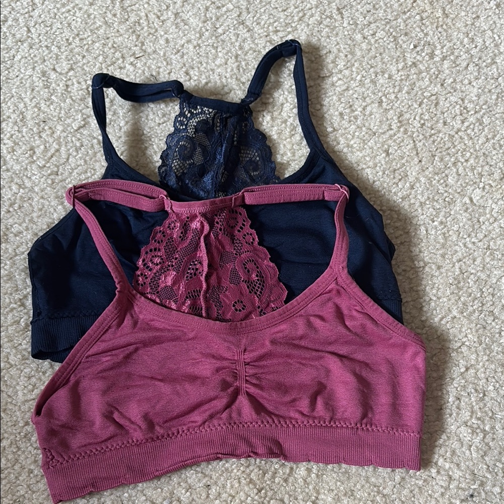 Lace Back Bralette Set - Pink and Navy